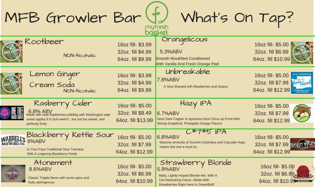 MFB Growler Bar Menu My Fresh Basket