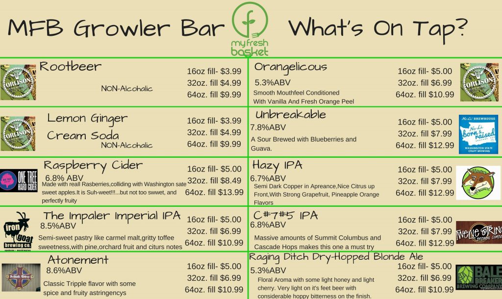 MFB Growler Bar Menu My Fresh Basket